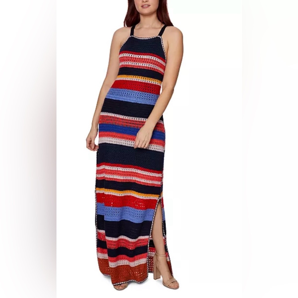 Betsey Johnson Stripe Crochet Halter Maxi Dress Size S Color Multi
